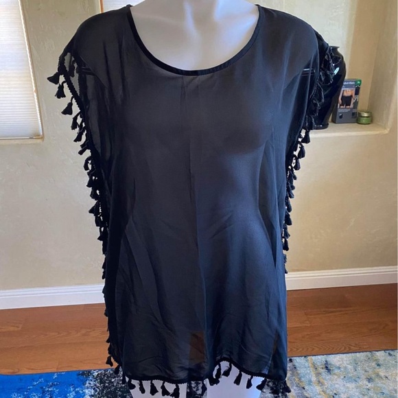 New GDKEY Black Sheer Swimsuit Cover Up With Tassels - Picture 5 of 5